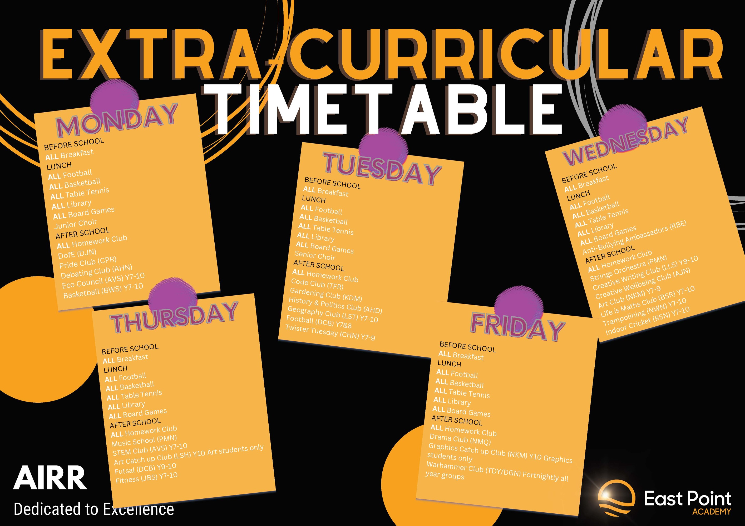 Extra Curricular Timetable