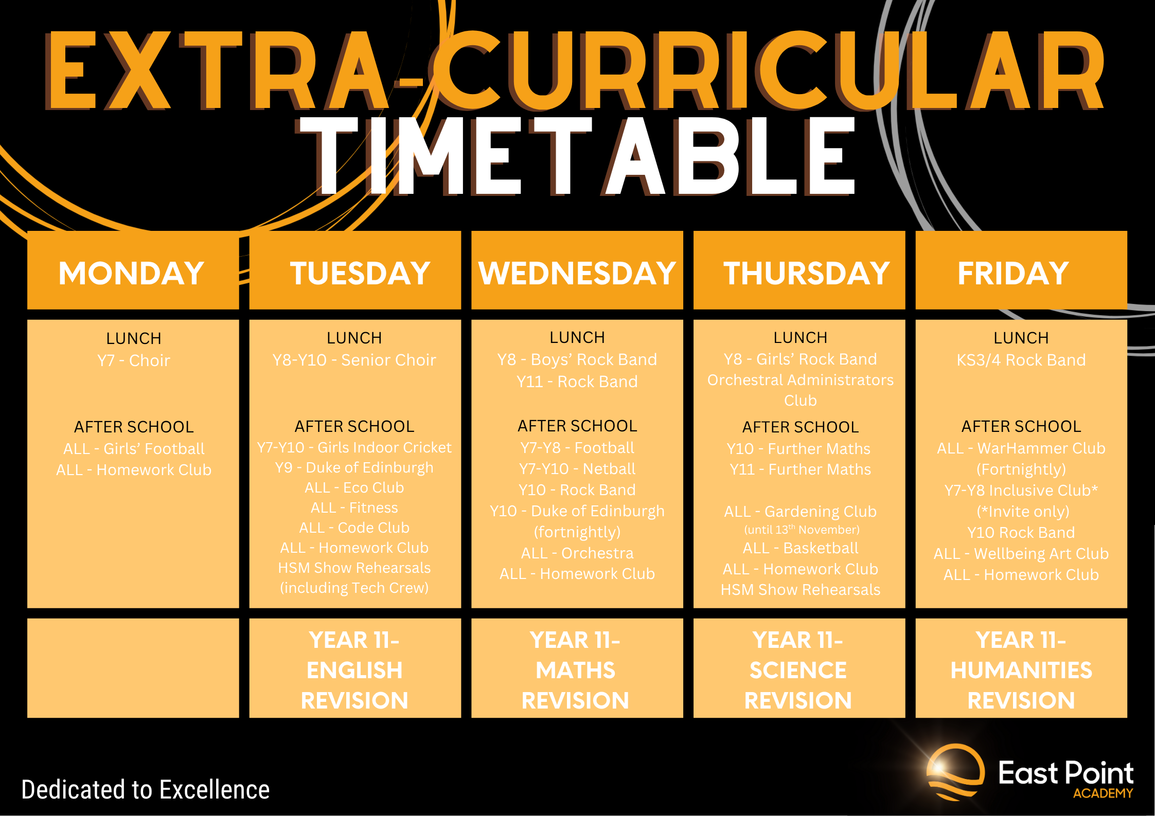 NEW Extra Curricular Timetable Half term 2 Updated 12.11.2025